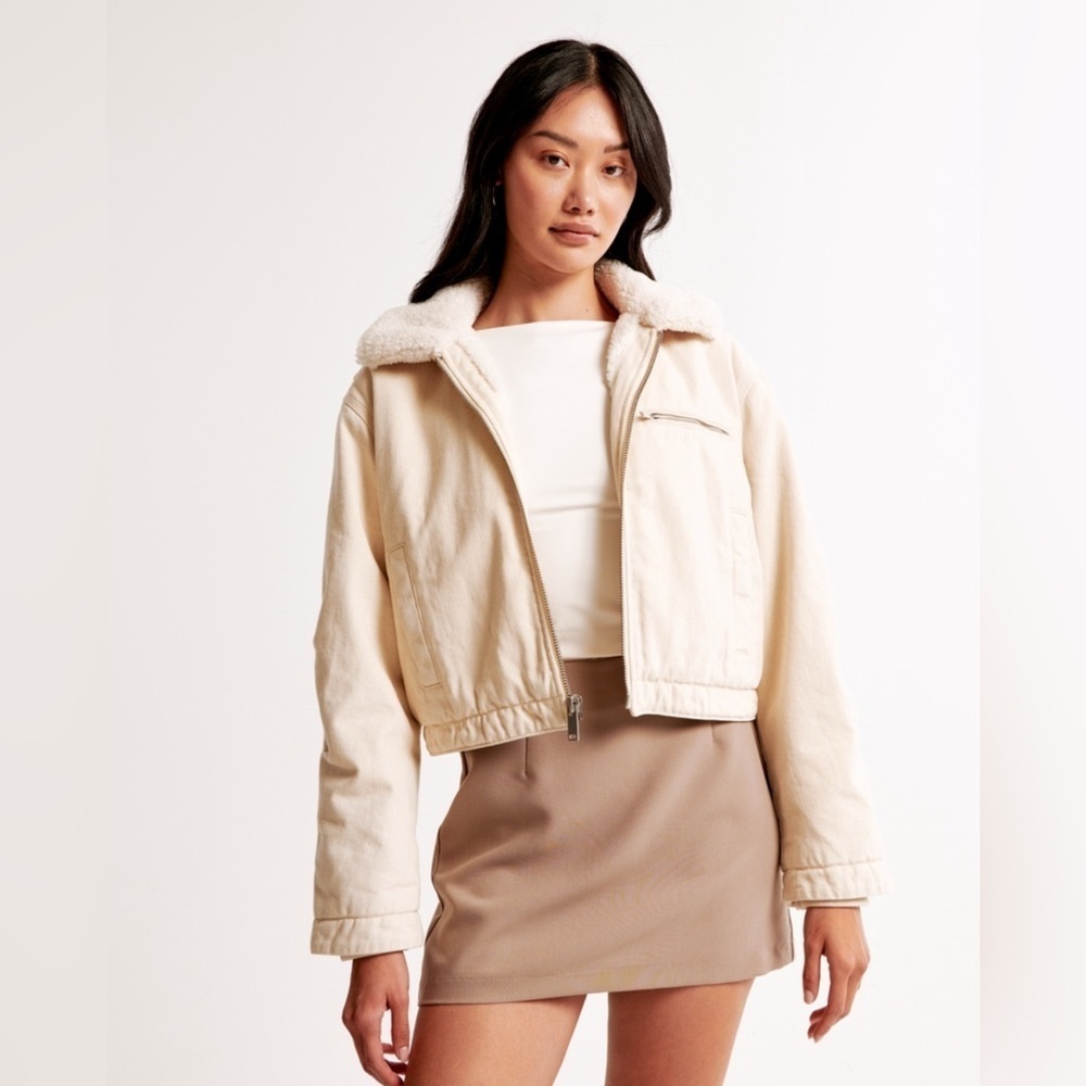 Abercrombie & Fitch Cream Sherpa Collar Zip Jacket